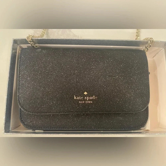 KATE SPADE Convertible Black Glitter Crossbody/Clutch Handbag NEW in gift box - Picture 3 of 12